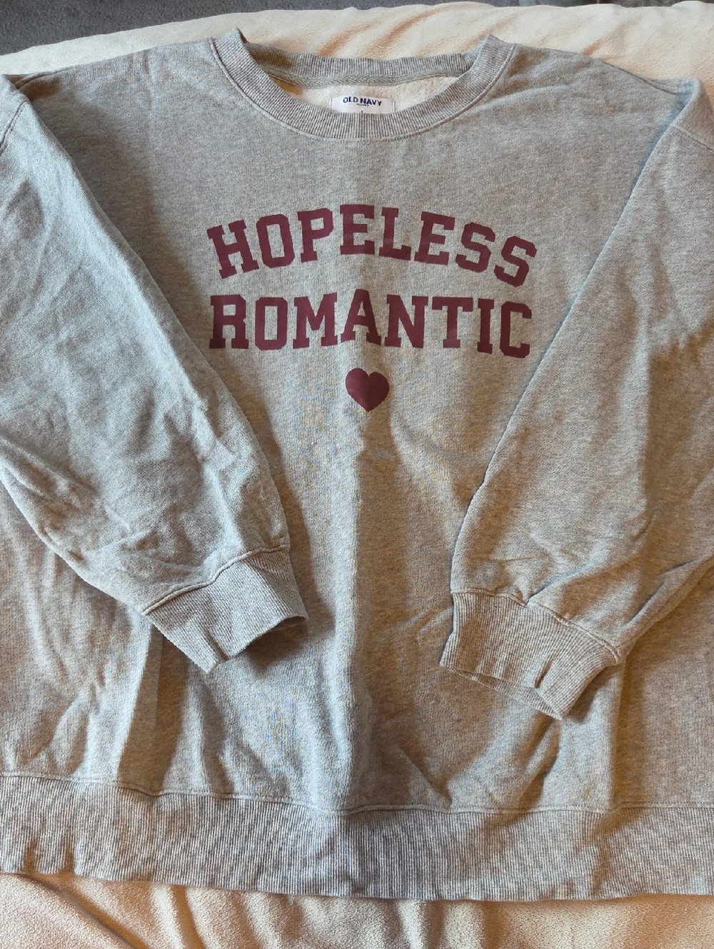 Women's Old Navy Hopeless Romantic Gray Sweatshirt with Maroon Lettering LARGE